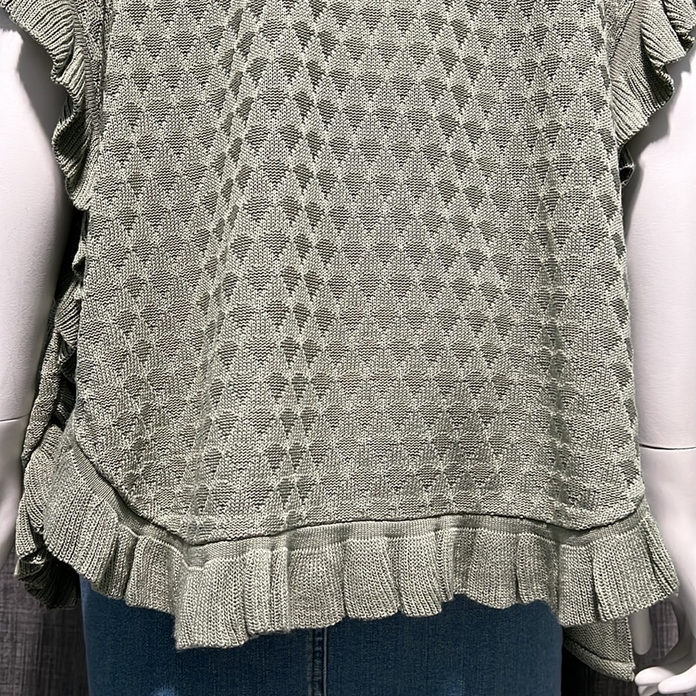 NWT Joseph A. Sea Grass Green Open Front Ruffle Cardigan Wrap Knit Vest S - Picture 8 of 11